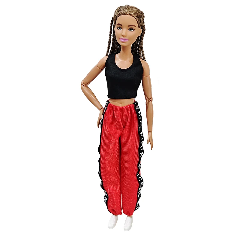 Doll clothing New 30cm 1/6  Black short vest Red sports pants Daily Wear Accessories Clothes for Barbies doll