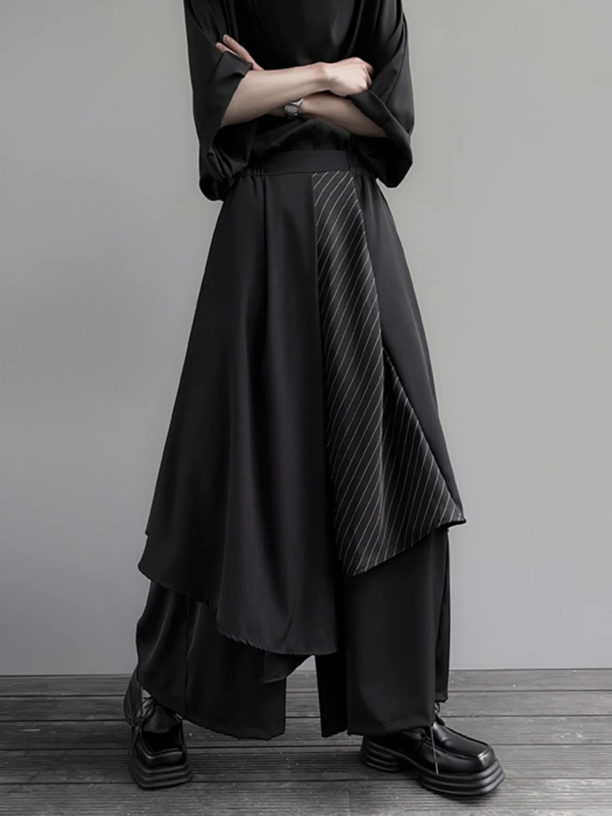 Asymmetric Samurai Wide Leg Pants Men's Chinese Style Skirt Pants Spring Summer Drape Dark Style Special Wide Casual Trousers