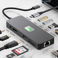 FC&EC 11-in-1 Aluminum Alloy Type-C Docking Station Hub 4KHD DP 100W PD Ethernet USB 3.2 Card Reader Compatible with Mac Win