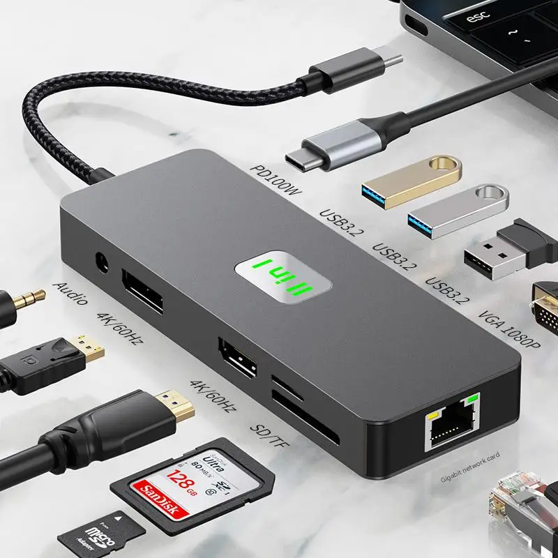 FC&EC HUB USB 3.0 to Multi 4K HDMI Monitor Video Converter RJ45 Ethernet VGA Adapter Docking Station Laptop Splitter For Macbook
