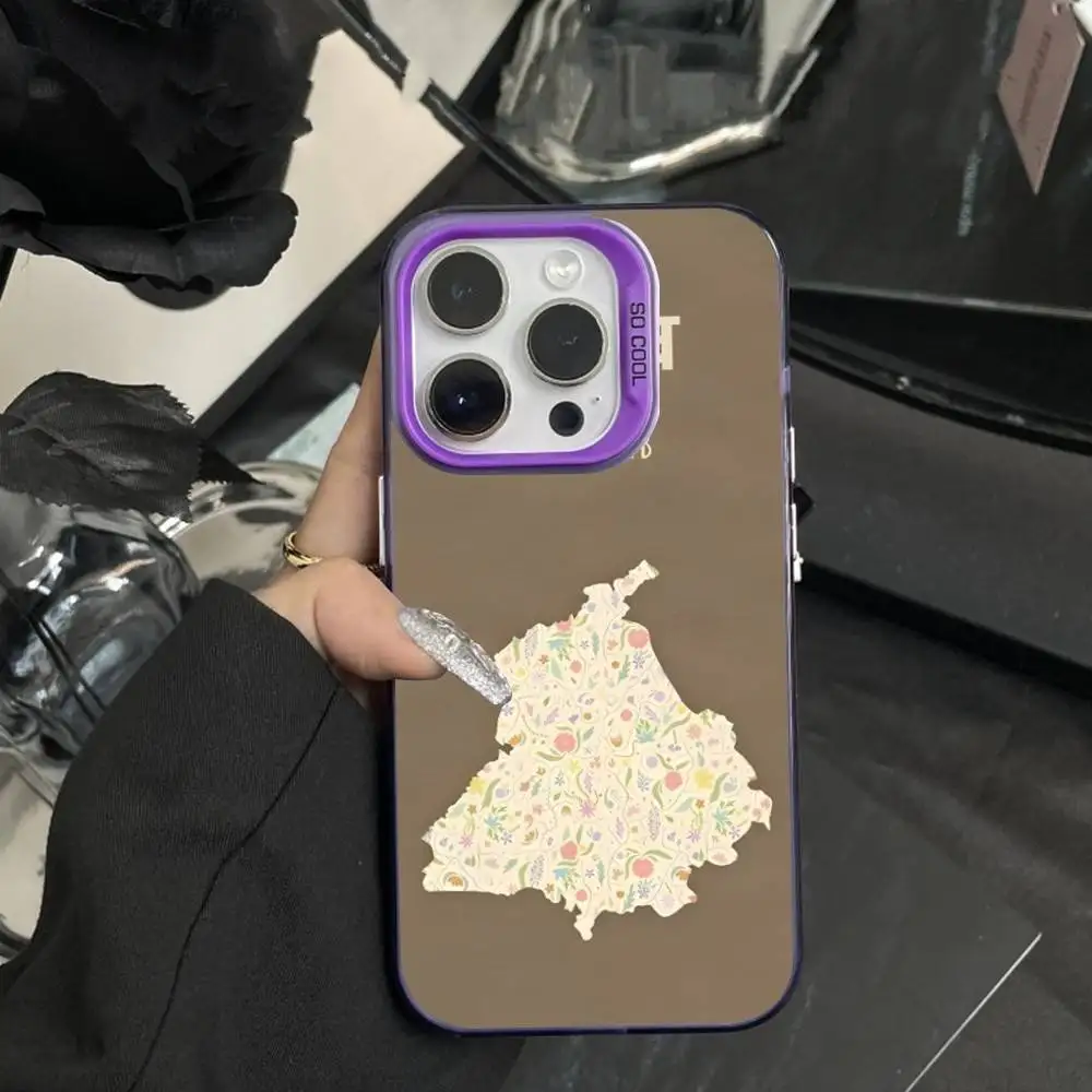 السفر البنجاب خريطة الفن جراب هاتف آيفون 16,15,14,17,13,12,11,XS,Mini,Pro,SE,MAX الأرجواني ماتي غطاء سيليكون