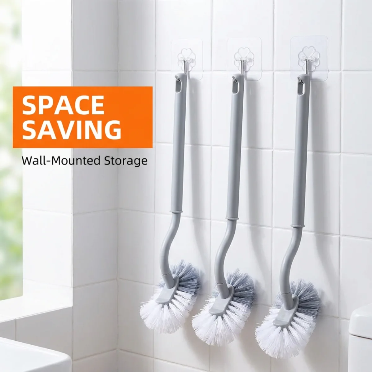 Toilet Bowl Brush S Type Long Handle Deep Cleaning Brush Bathroom Cleaner Wall Mounted Rim Cleaning Tool for Home Hotel Dorm