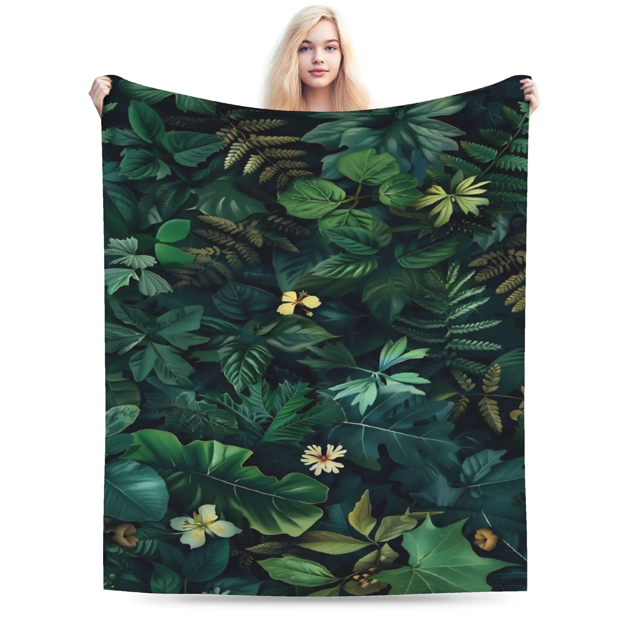 Olive Green Foliage Blanket Fleece  Relax Soft Throw Blankets for Bedding Plush Thin Quilt