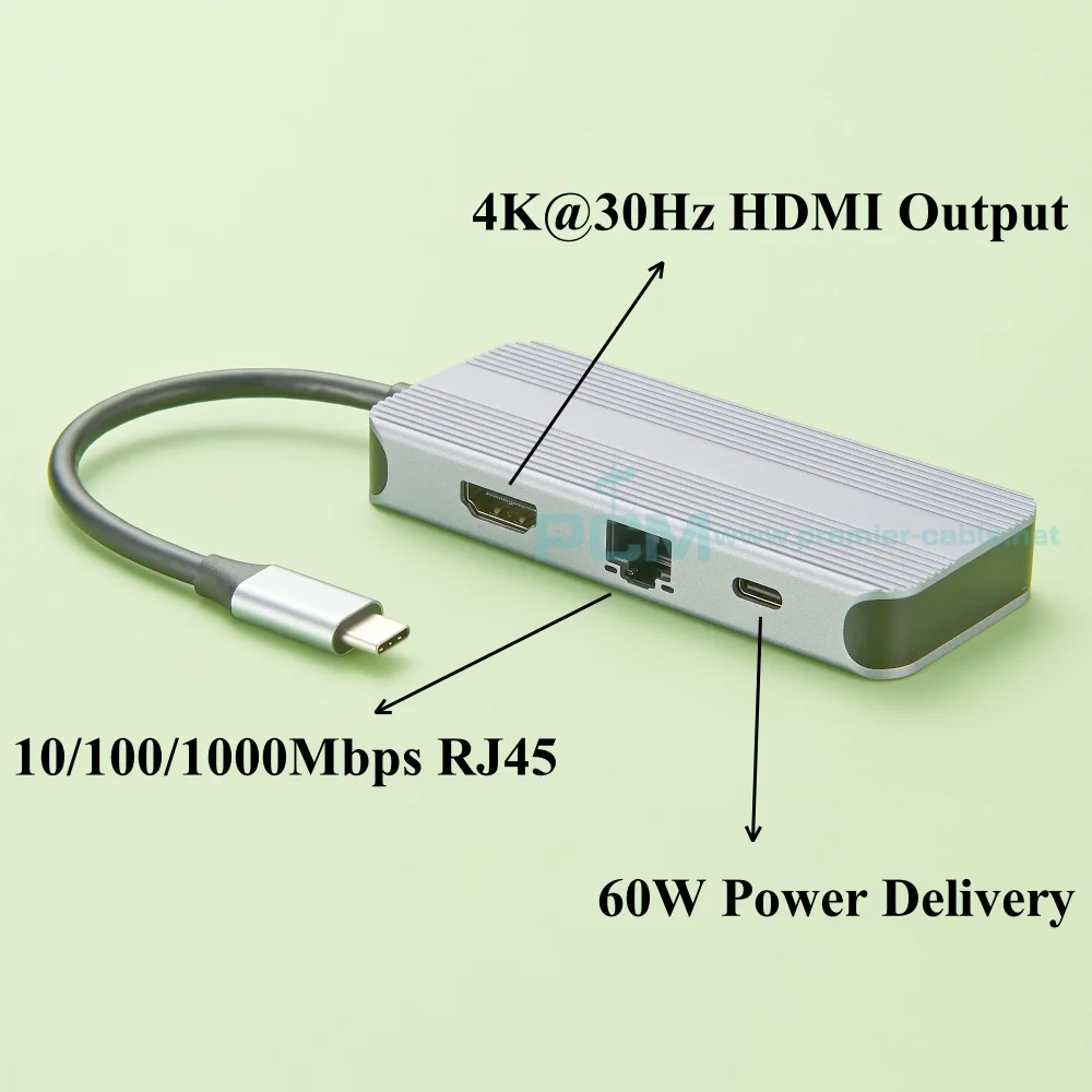 USB Typ-C 6-Port Mini Dockingstation, USB-C auf 4K@30Hz HDMI Adapter Hub mit 60 W Stromversorgung, RJ45 Ethernet, 3 USB 3.0 Port