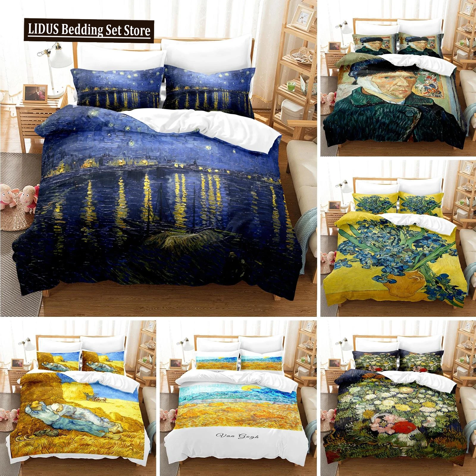 

Van Gogh Oil Painting Bedding Set Queen King Size Bedroom Decor Quilt Cover And Pillowcase 2/3 Pcs Home Textile