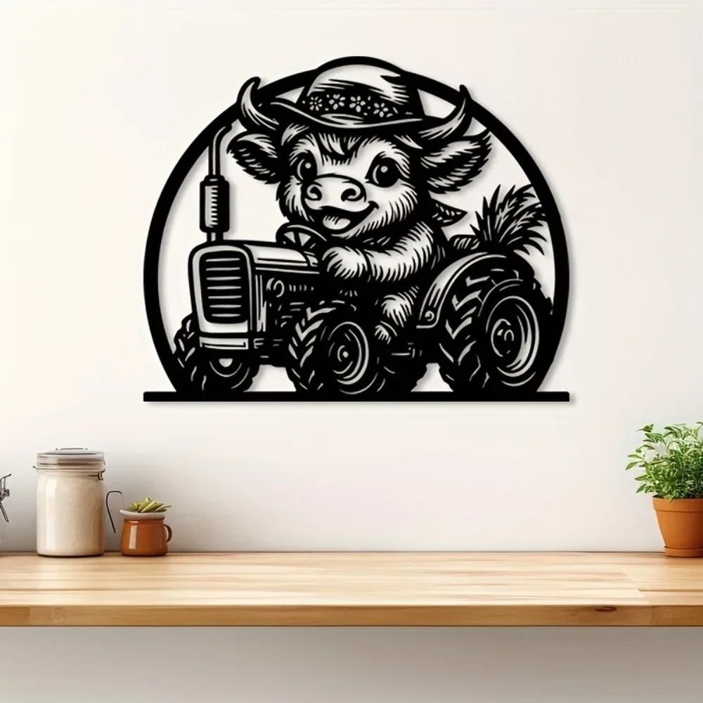 CIFBUY Metal Wall Art Farmhouse Tractor Highland Cow Iron Hanging Decor Home Fence Decoration