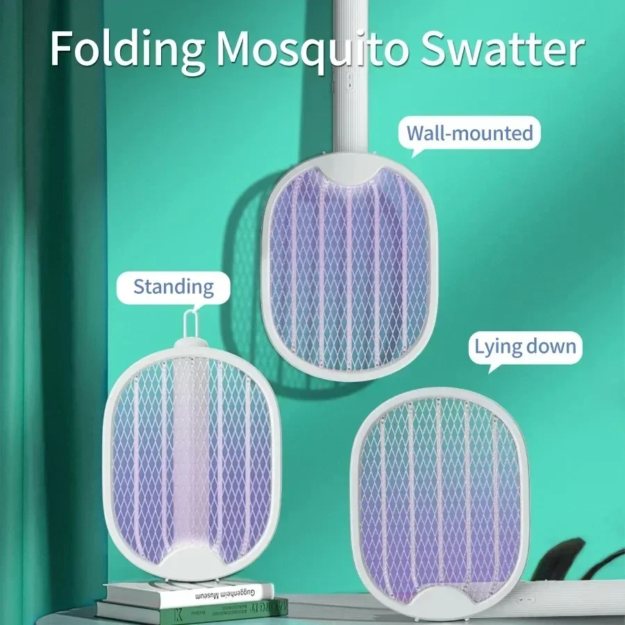 Foldable Electric Mosquito Killer USB Rechargeable Fly Trap Mosquito Swatter Racket Insect Killer With UV Light Bug Zapper 3500V