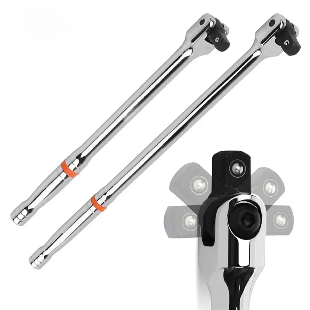 1/2'' Drive Breaker Bar Wrench Socket 10/15/18inch Extension 180-Degree Cr-V Flex Head and Engraved Non-slip Handle Repair Tools