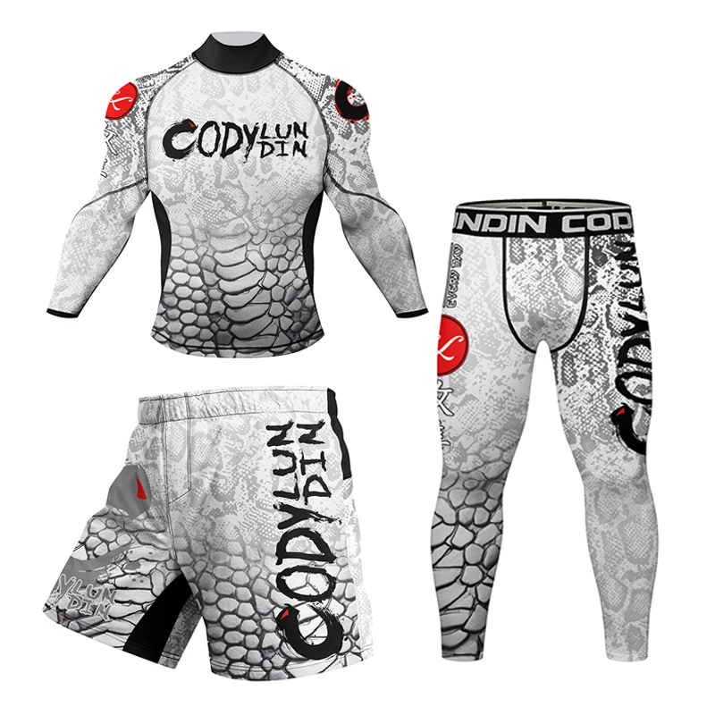 

Men Boxing Compression T-shirt+Pants Set Rash Guard Bjj Rashguard MMA Shorts Sublimation Printed kickboxing Training Sportswear