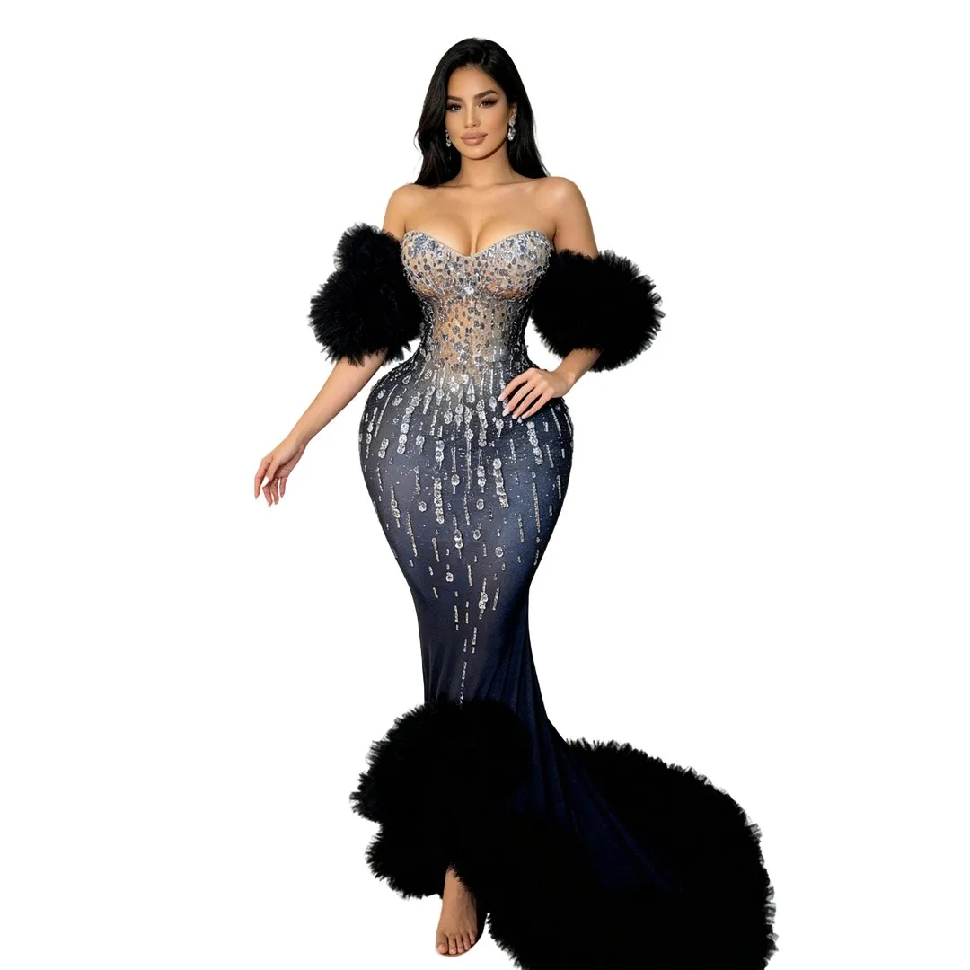 

High End Ladies Formal Dress Sparkling Rhinestone Tubular Maxi Dress Sexy Birthday Dinner Dance Celebration Party Stage Costume