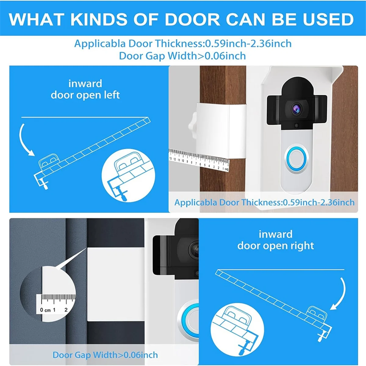 وامض جرس الباب الرنين مكافحة سرقة جرس باب يتضمن شاشة عرض فيديو جبل ل RingDoorbell جبل لا حامل الحفر قوس لتأجير باب الشقة المنزل