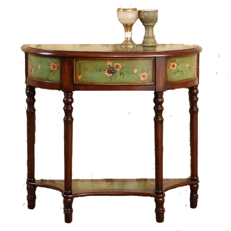 American Console Corridor Side Desk Table Dressing Table Side View Table Hand Painting Half round Table 0.86 M Solid Wood
