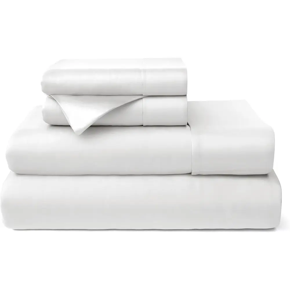 Bamboo-Derived Rayon 4-Piece Cooling Bed Sheet Set - Breathable Silky Softness for Deep Pocket Beds (King, White)
