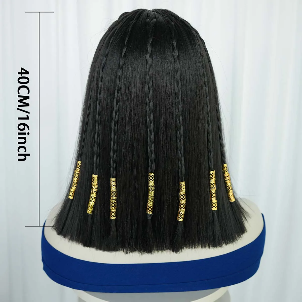 المرأة هالوين زي الدعائم المصرية كليوباترا تأثيري أسود قصير مستقيم بوب شعر مستعار مع ثعبان خوذة