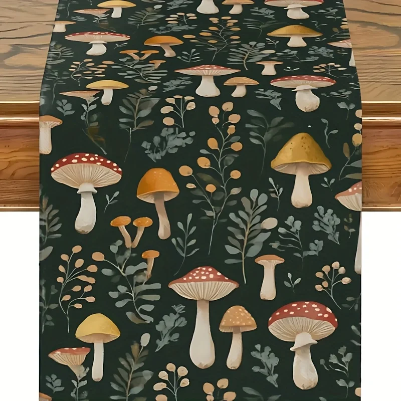 French Countryside Mushroom Leaf Table Runner - Home Kitchen Outdoor Party Coffee Table Decor