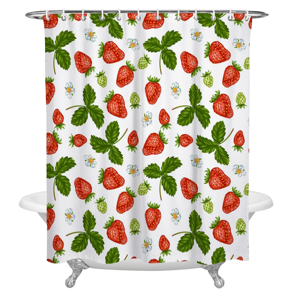 Fruit Strawberry Leaf Waterproof Bathroom Decoration Shower Curtain With Hook Printed Bathtub Curtains Bathroom Accessories