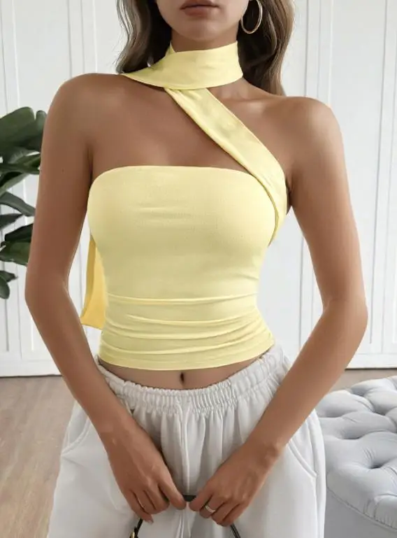 Summer New Elegant Fashionable and Sexy Y2K Spicy Girl Style Scarf Design Backless Tight Fitting Sleeveless Strapless Vest Top
