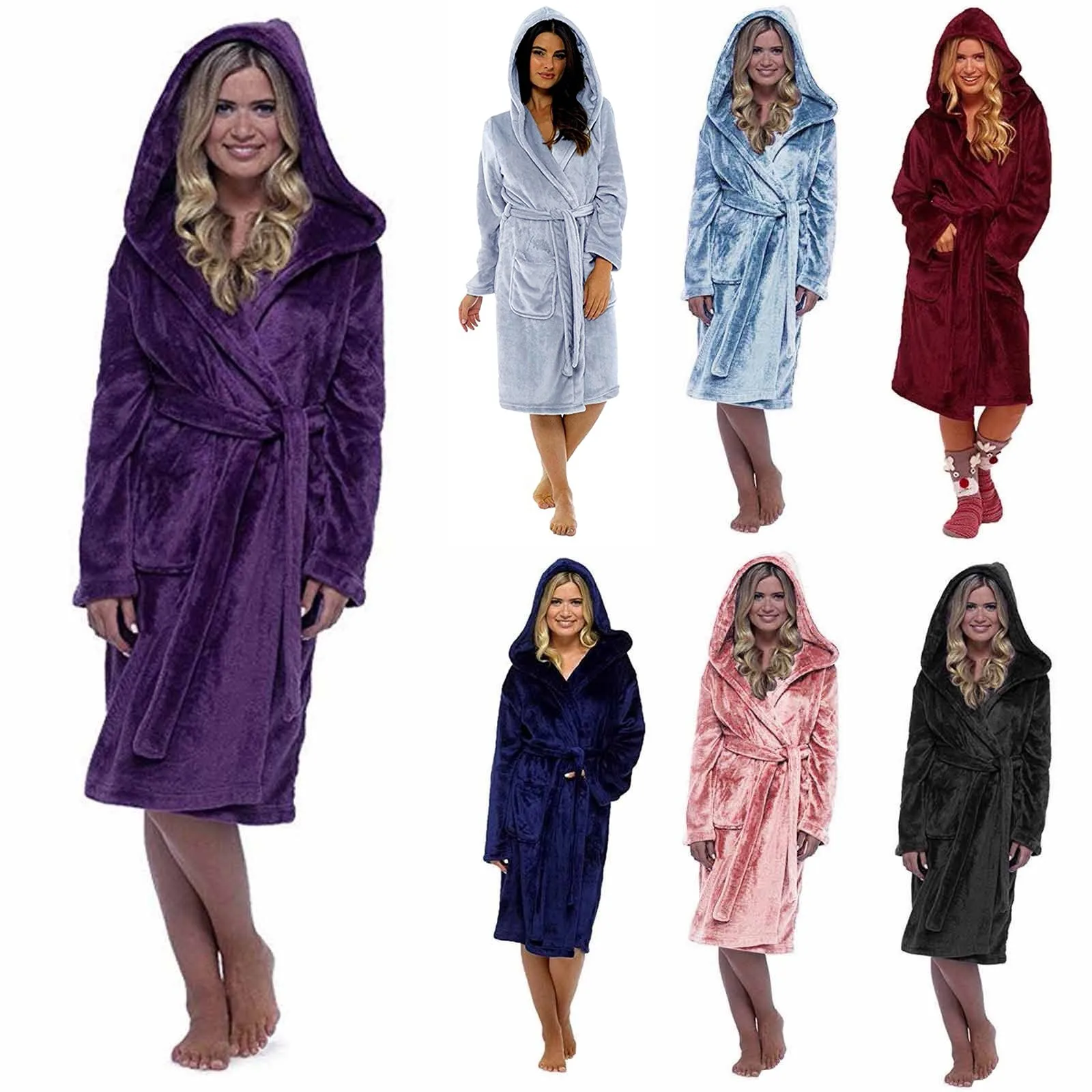 Women Winter Coat Jacket Plush Lengthened Shawl Bathrobe Home Clothes Long Waffle Puff Teddy Robe Lingerie Sleep Wear For Women