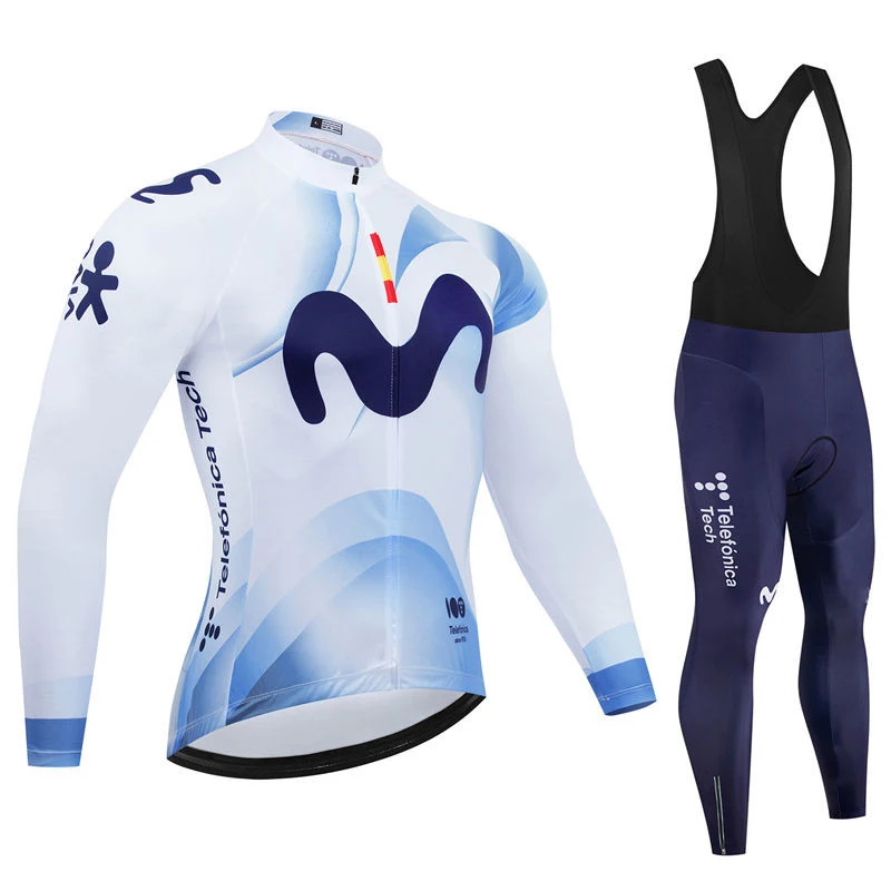 Spain Movistar Autumn Long Sleeve Cycling Jersey Set Bib Pants Ropa Ciclismo Clothing Bike Uniform Men Bicycle Clothes Mailllot - view 5