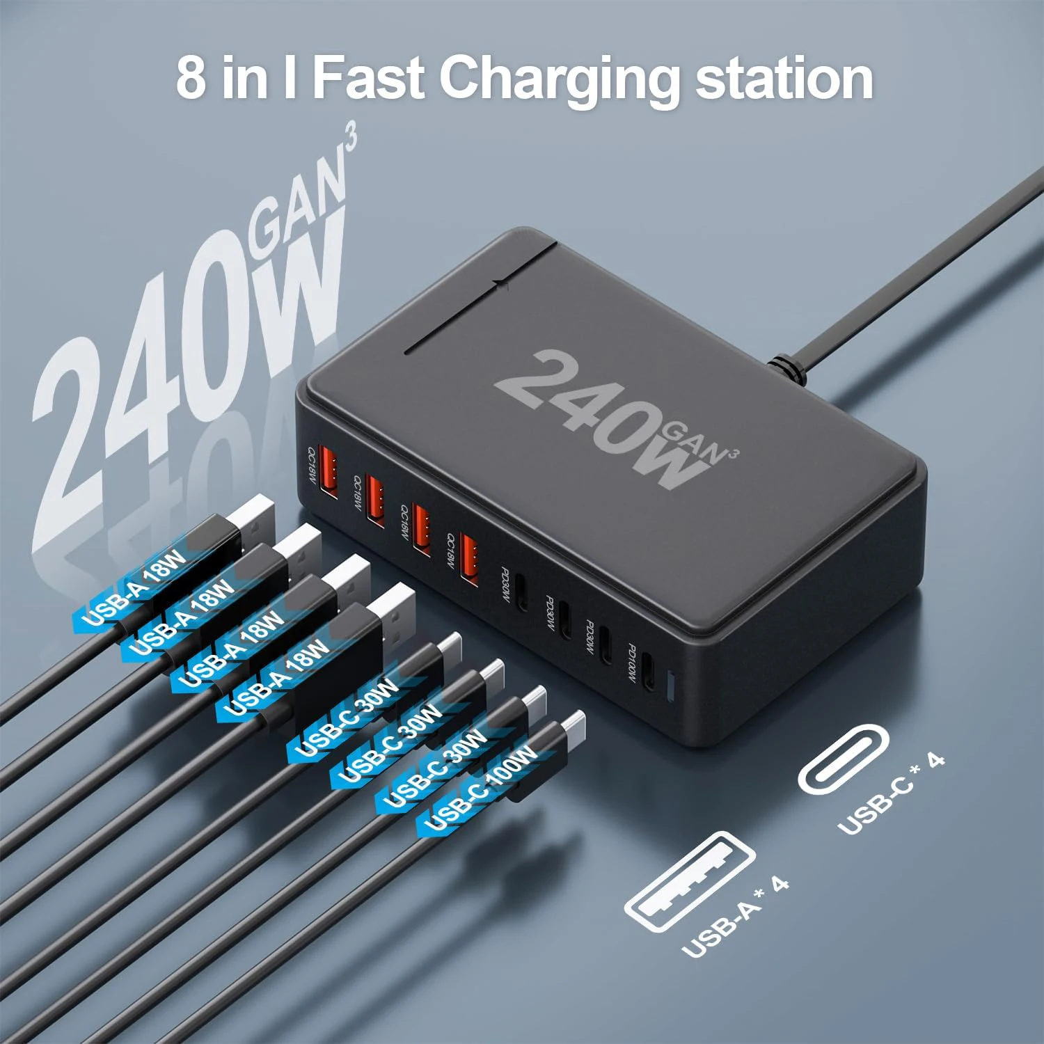 200W Gallium Nitride Charger 20V 5A High Power For Mobile Tablet Laptop Universal Desktop Charging Station