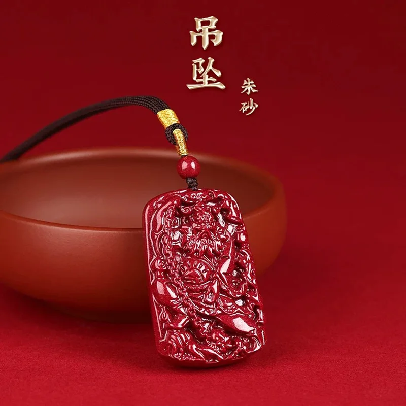 Luxury Red Cinnabar Celestial Master Zhong Kui Pendant Carving Natural Genuine Women's Jewelry Accessories Energy Gift Best