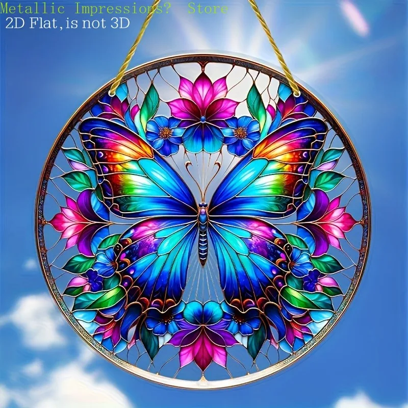 1PC 2D Runde Acryl Schmetterling Sonnenfänger Ornament Flache Hängende Dekor für Wohnzimmer Schlafzimmer Büro Geburtstag Urlaub Geschenk