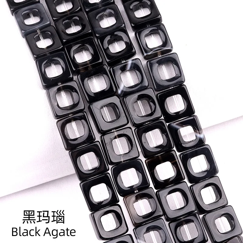 Muladhara Natural Black Agate Hollow Cube Stone Beads 10x10mm Jewelry Making DIY Necklace Earrings Accessories Gift 20cm