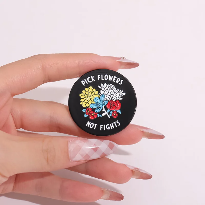 Creative Floral Badge Brooch Pins Pick Flowers Not Fights Metal Alloy Enamel Lapel Pin Accessory On Backpack Clothing Ornament G