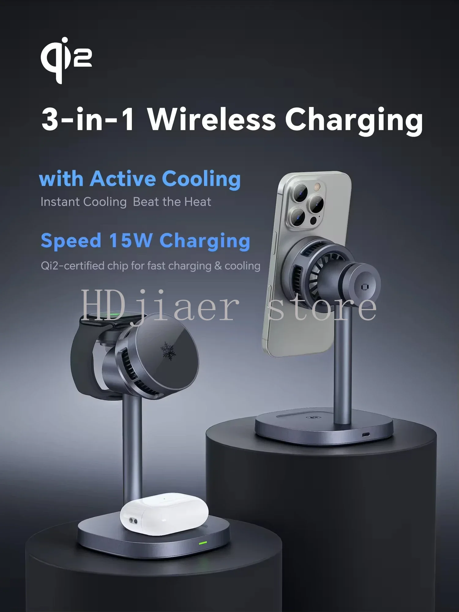 حامل شاحن لاسلكي مغناطيسي 3 في 1 بقدرة 15 وات شحن سريع لهاتف iPhone 16/15/14 Pro Max وAirPods وسلسلة ساعات Apple