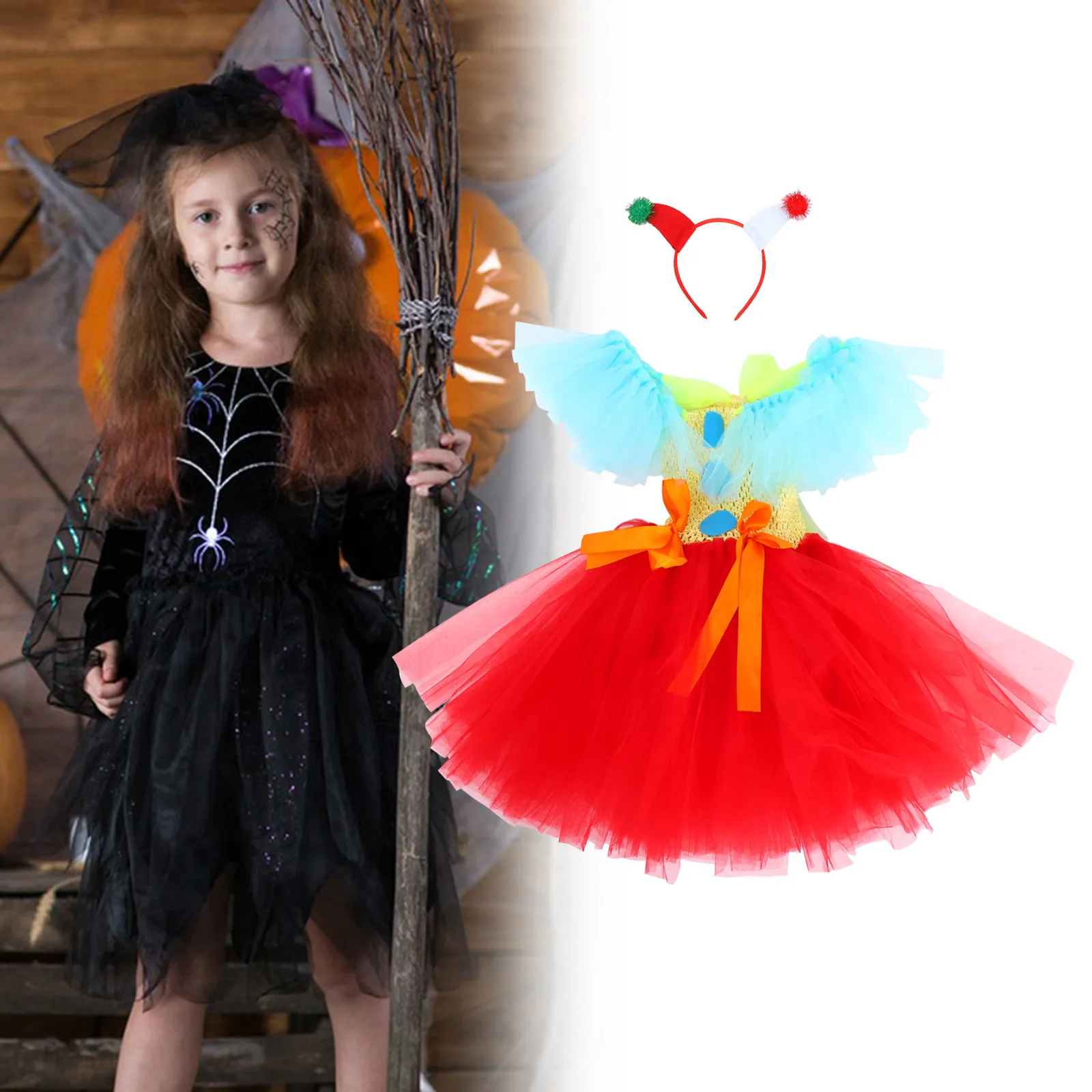 1Set Clown Costume for Girls Tutu Skirt Set Layered Dreamy Design Soft Comfortable Fabric Ideal for Halloween School Play
