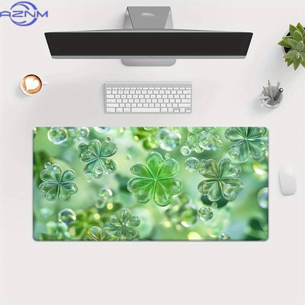1pc, Green Dimensional Crystal Clover, HD Printed Pad for Desk, Multi Functional XXL Mousepad, Keyboard Gaming Mouse Mats, Offic