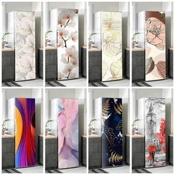 Cubierta de puerta de refrigerador Floral Retro, Mural impermeable de PVC, hoja de flor, envoltura de puerta de refrigerador, papel tapiz de vinilo, calcomanía de nevera extraíble