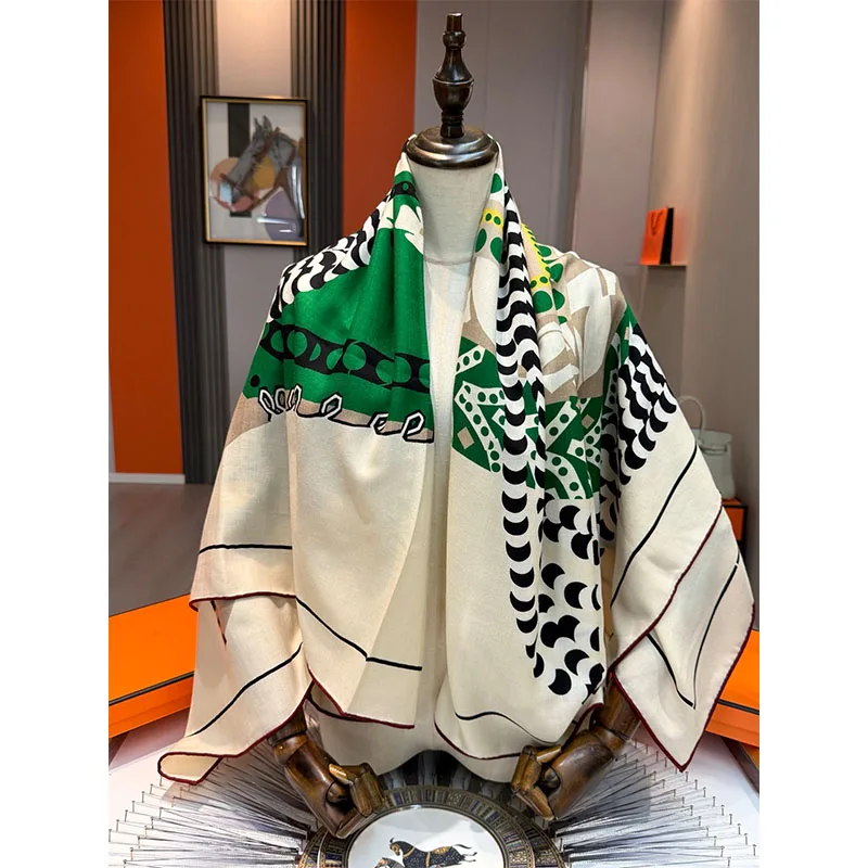 وشاح حريري جديد للخريف والشتاء 70% صوف 30% للنساء - تصميم فاخر، عصري ودافئ، شال كبير، غطاء للرأس، 135*135 سم
