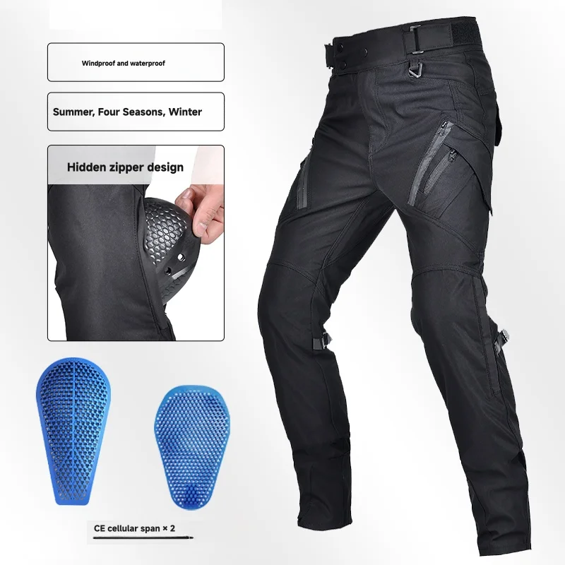 Four Seasons Motorcycle Men's High Waist Riding Pants Anti-Fall Waterproof Windproof Breathable Double Layer Bike Pants