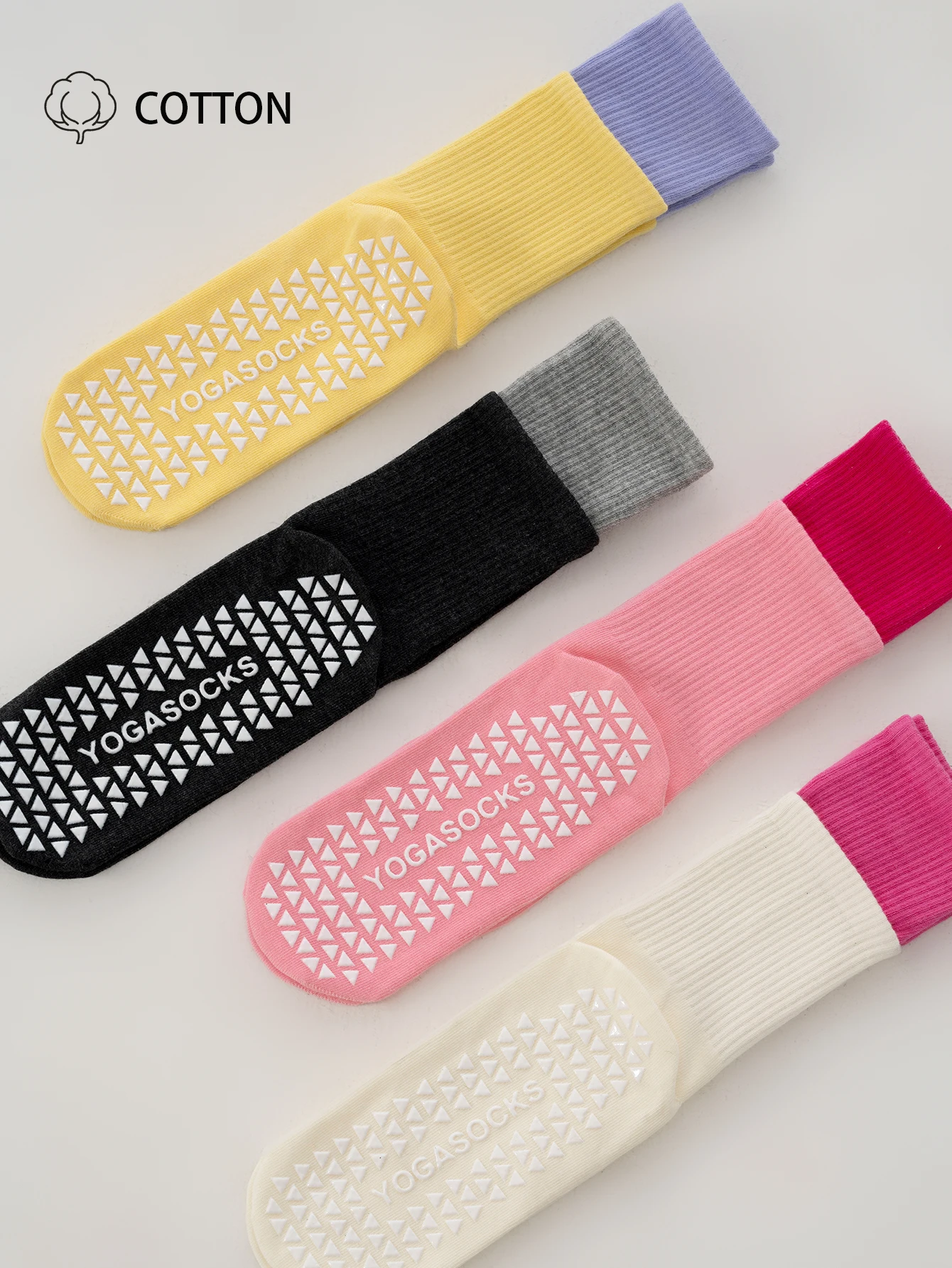 1/2 Pair of Women's Yoga and Pilates Non-Slip Socks, Cotton Blend Color-Blocking Particle Anti-Slip Indoor Fitness Sports Socks for Women