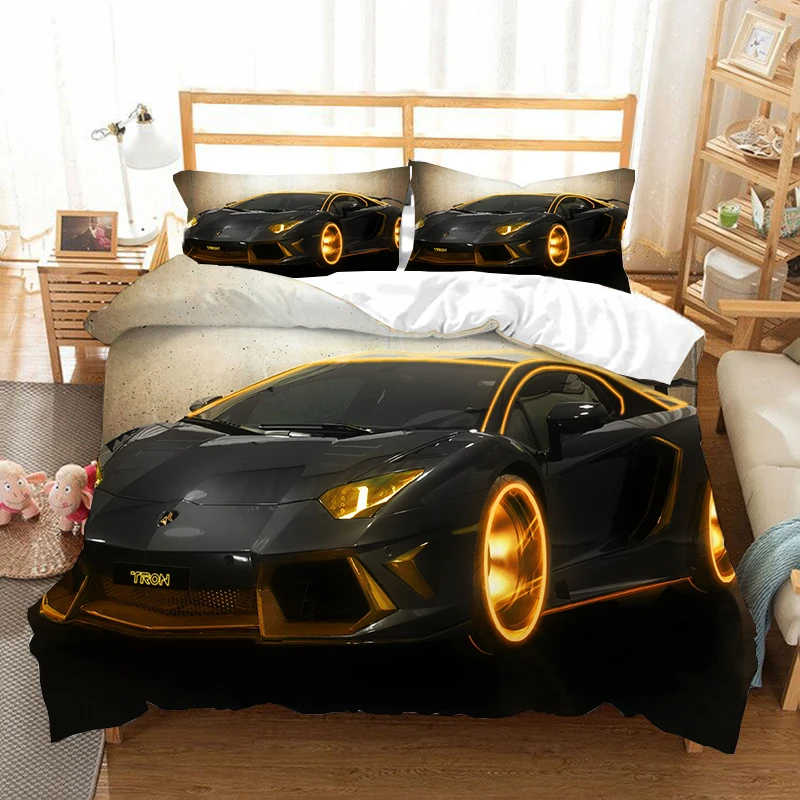 Sports Car Duvet Cover 3D Racing Car Printed Bedding Set Queen King Size With Pillowcases Men Cool 2/3PCS Polyester Quilt Cover