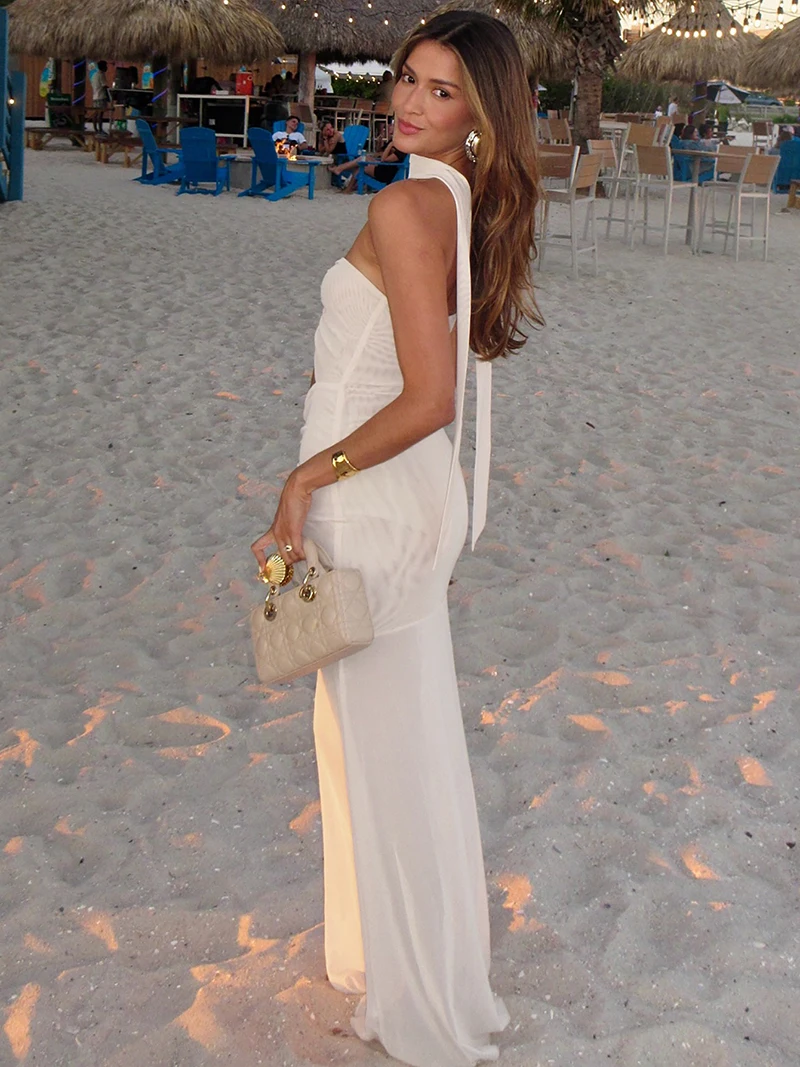 DGLUKE Liebsten Cut Out Maxi Kleid Frau Geraffte Bodycon Sexy Mesh Kleid Sommer Lange Strand Kleider Für Frauen