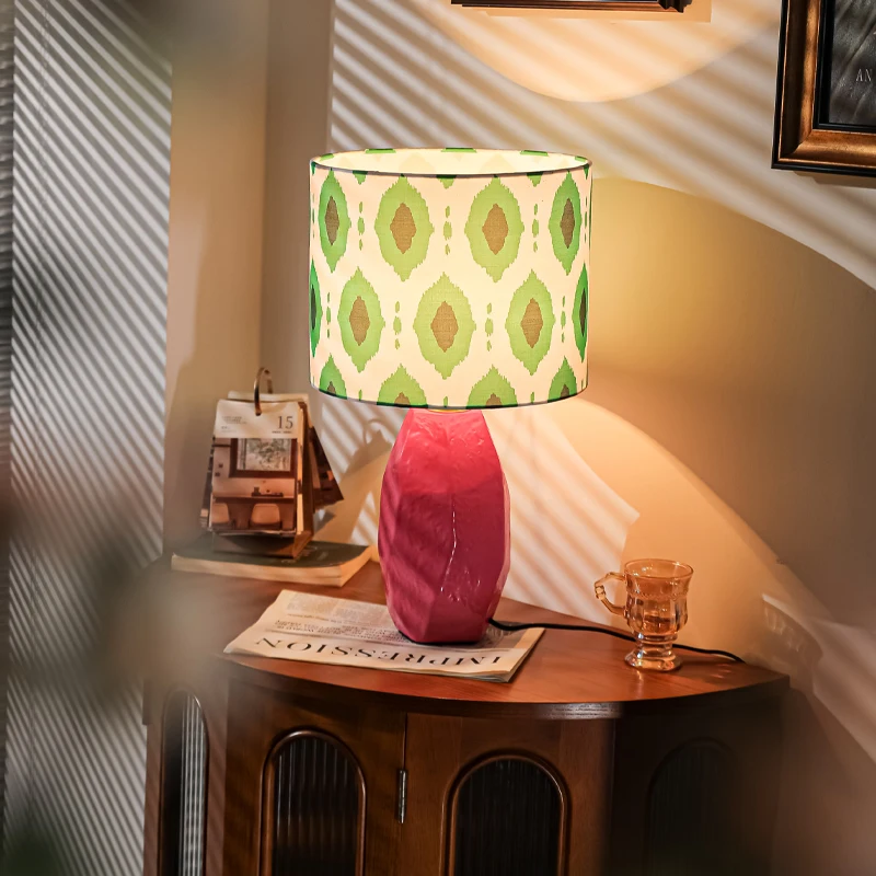 2026 Pink Ceramic Memphis Desk Lamp Vintage Bedroom Sofa Beside Study Vintage Atmosphere Light Home Decor Table Lamp With Plug