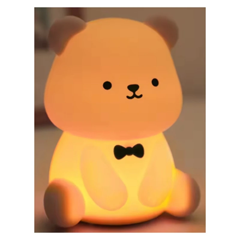 AB09-Silicone Teddy Bear Fun Night Light 3 livelli dimmerabile Luce per asilo nido Colorato bianco caldo per dormire accanto alla lampada per la camera da letto