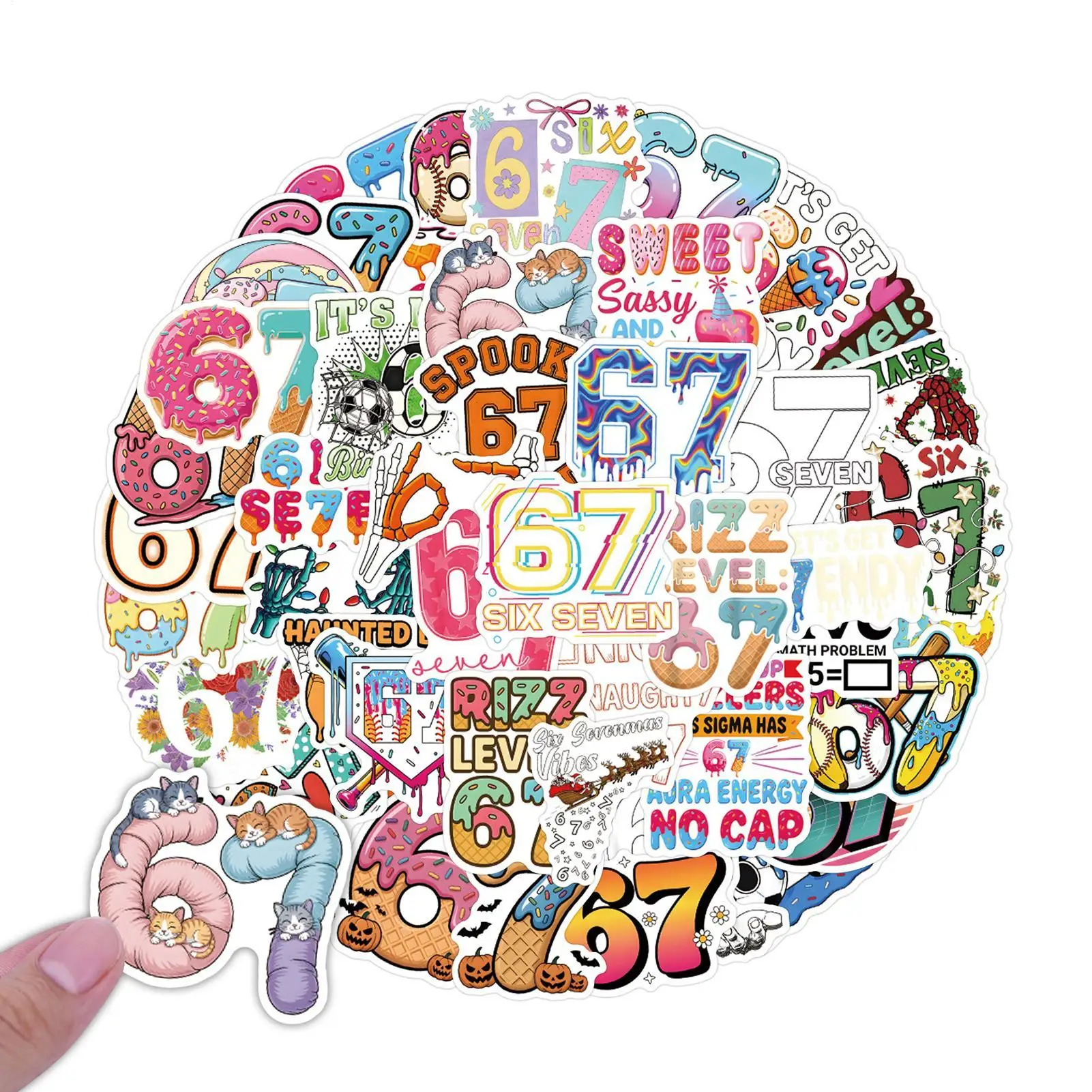 6 7 Stickers Waterproof Number Laptop Decal 67 Meme Stickers For Guitar Phone Scrapbook Skateboard Luggage Journal Journaling