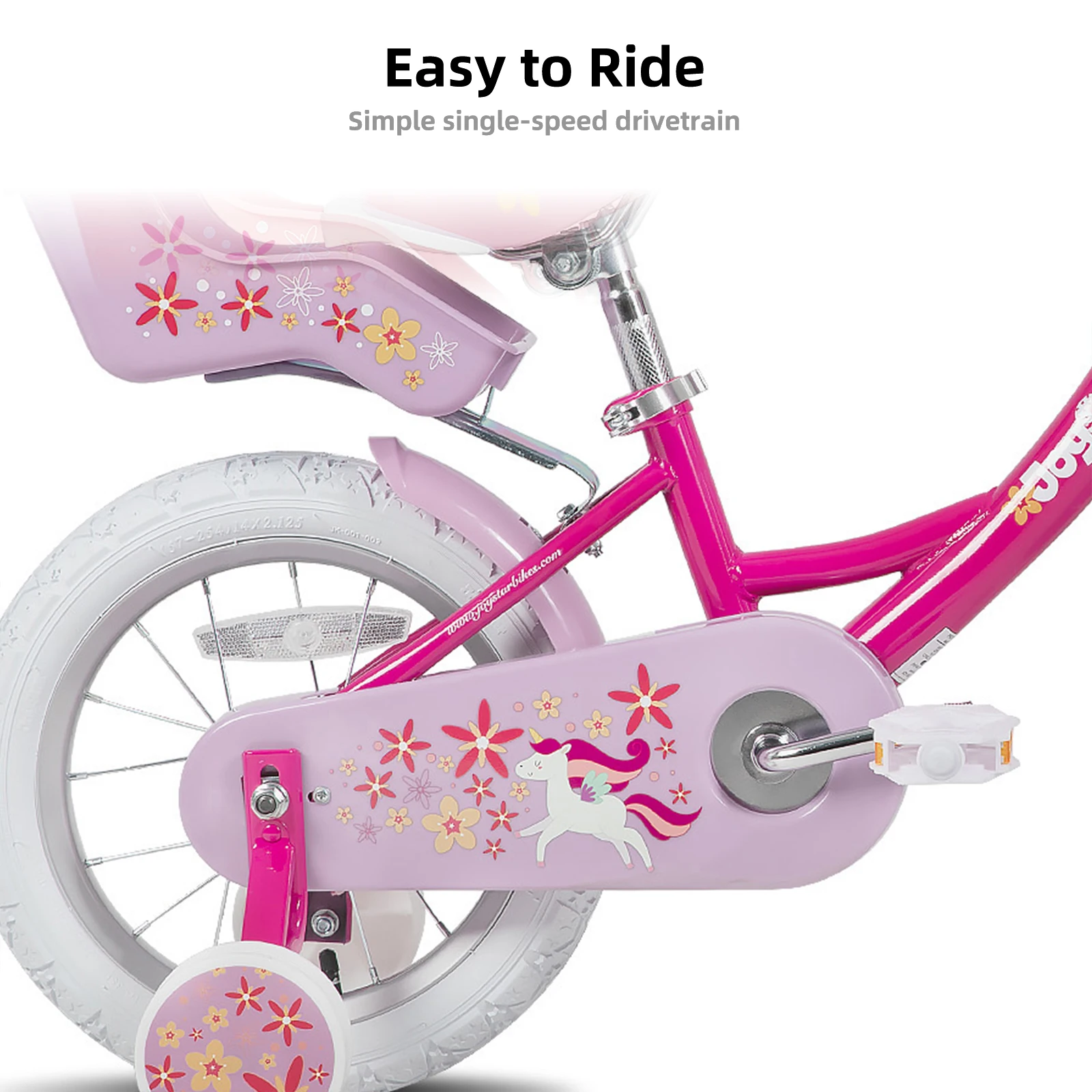 JOYSTAR Kinderfahrrad für Mädchen im Alter von 2–9 Jahren, 12, 14, 16, 45,7 cm großes Kinderfahrrad mit Stützrädern, Puppensitz, Luftschlangen, Korb, Fuchsia