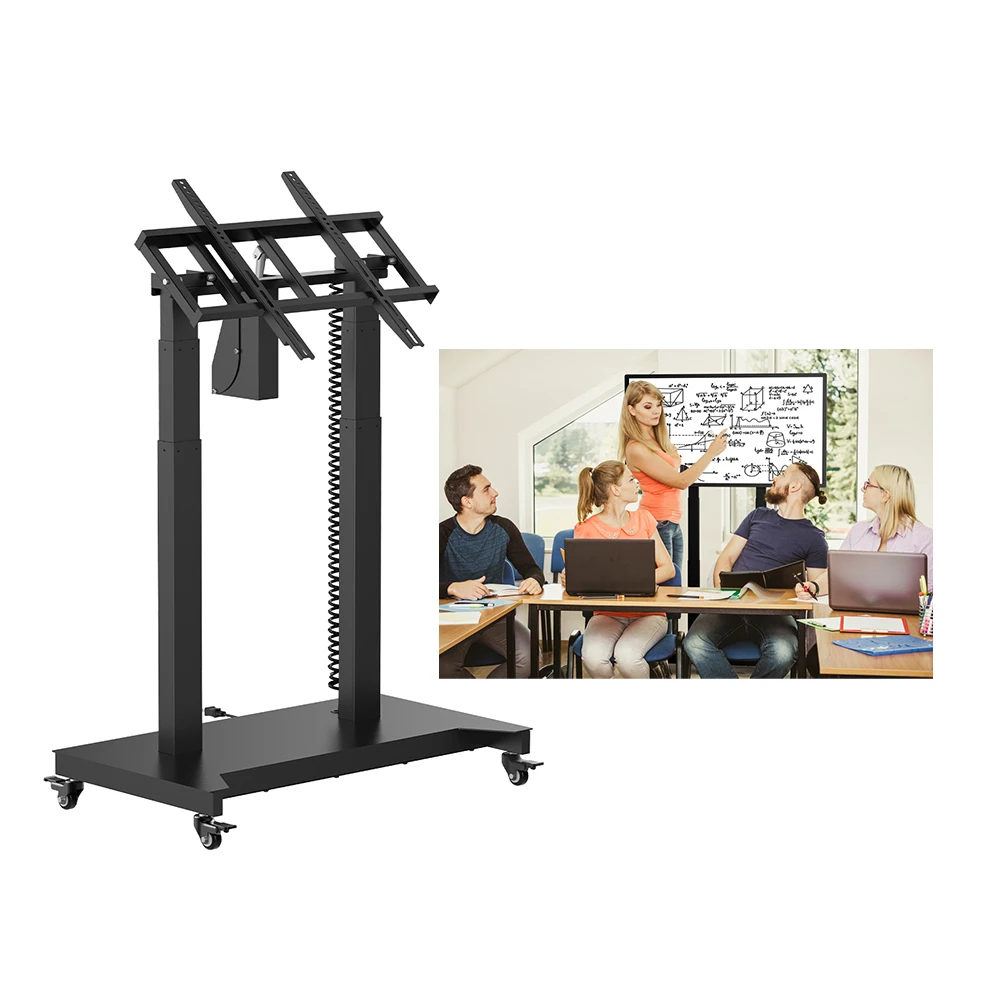 Motorized Remote Control Style Mobile TV Floor Stand With Lift Mechanism Available for 52-84