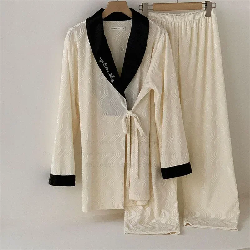 

Luxury Velvet Pajamas Set Long Sleeve Cardigan Pants Autumn Winter Home Clothes Sleepwear Nightwear Warm Velour Pijama Mujer