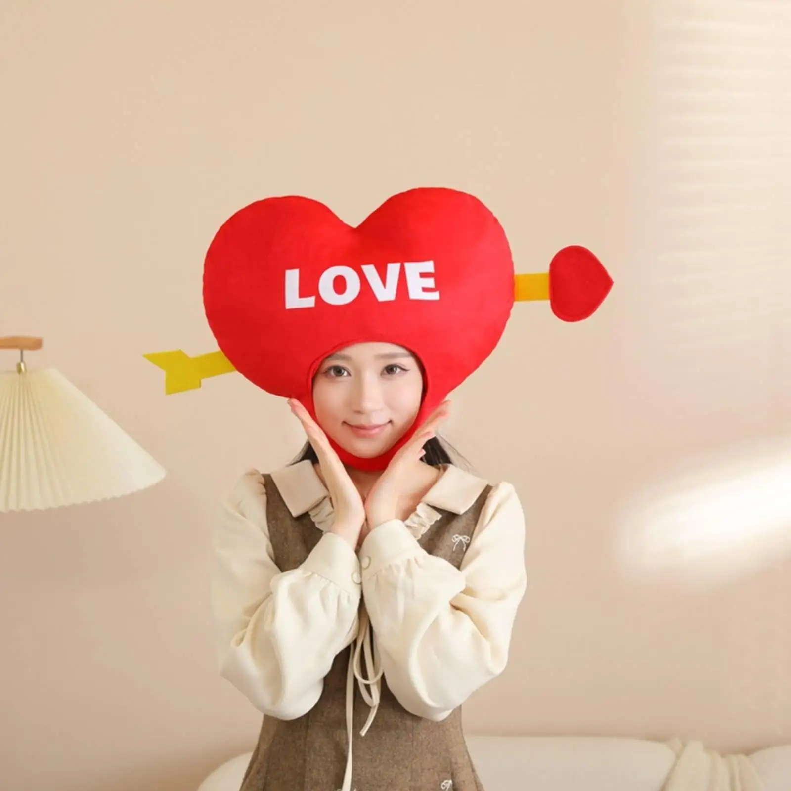 Cartoon Headgear Short Plush Heart Archer Shaft Funny Photo Prop Hat for Creative Gift and Themed Party Wear