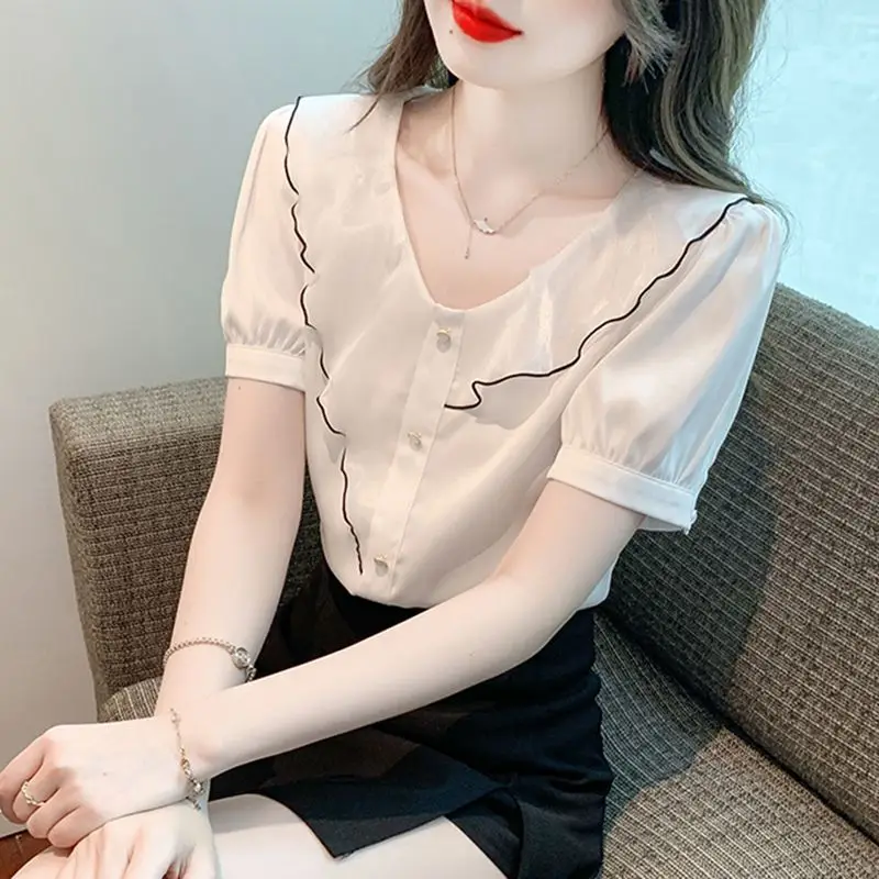 

Рубашки с коротким рукавом, женская кружевная многослойная туника, милая женская художественная студенческая молодежная летняя туника для отдыха и путешествий