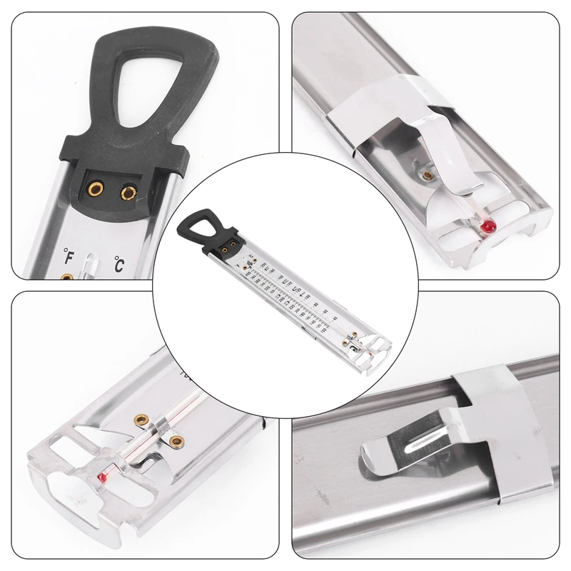 เทอร์โมมิเตอร์วัดอุณหภูมิแบบลูกกวาด/เยลลี่/ทอด สแตนเลส พร้อมคลิปหนีบหม้อ และคู่มืออุณหภูมิอ้างอิงด่วน