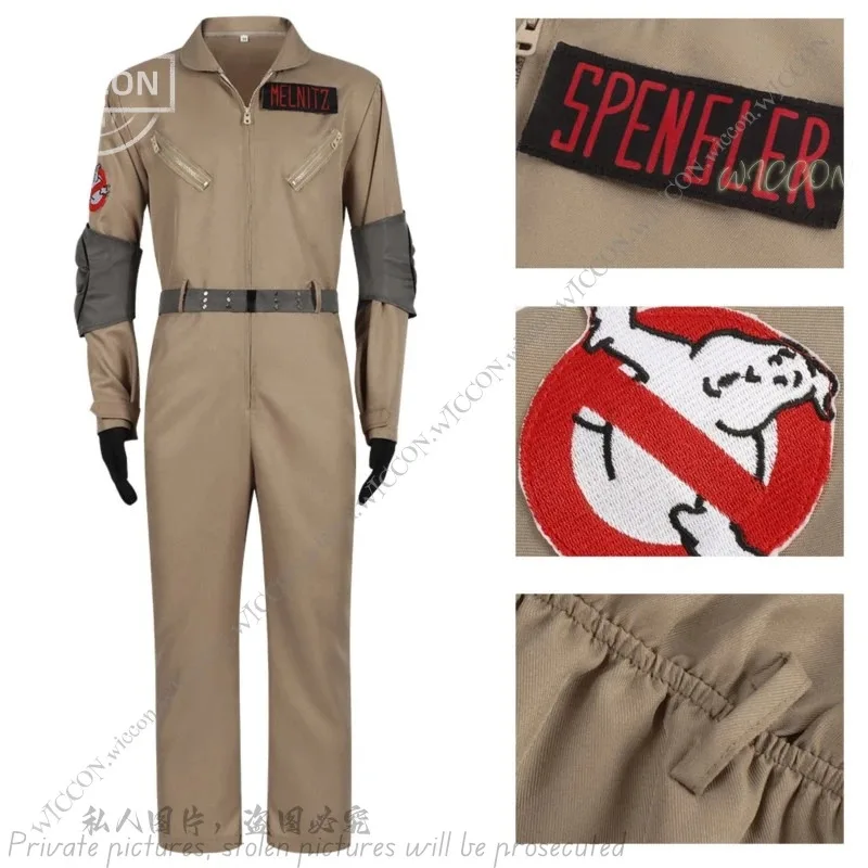 

a7d@Pete Raymond Halloween Children Adult Movie Ghost Jumpsuit+Belt+Armband+Badge+Gloves Carnival Party Outfit Brown Jumpsuit Bu