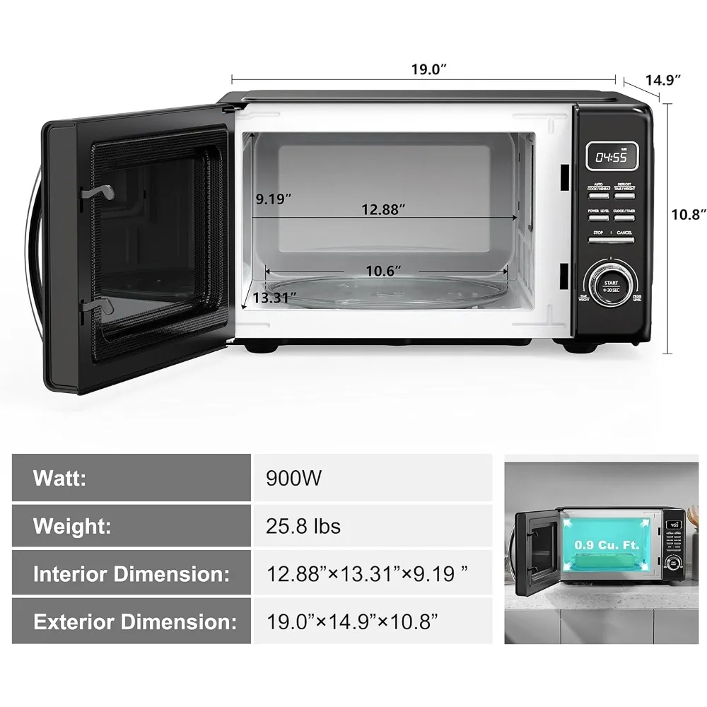 Four à micro-ondes rétro avec seau, cuisson et réchauffage automatiques, dégivrage, démarrage rapide, facile à nettoyer, verre coloré, canonique