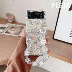 Korean Cute Bunny Chain Phone Case For Samsung Galaxy Z Flip 6 5 4 3 Flip3 Flip4 5G Cover Cartoon Rabbit Hinge Protective Cases