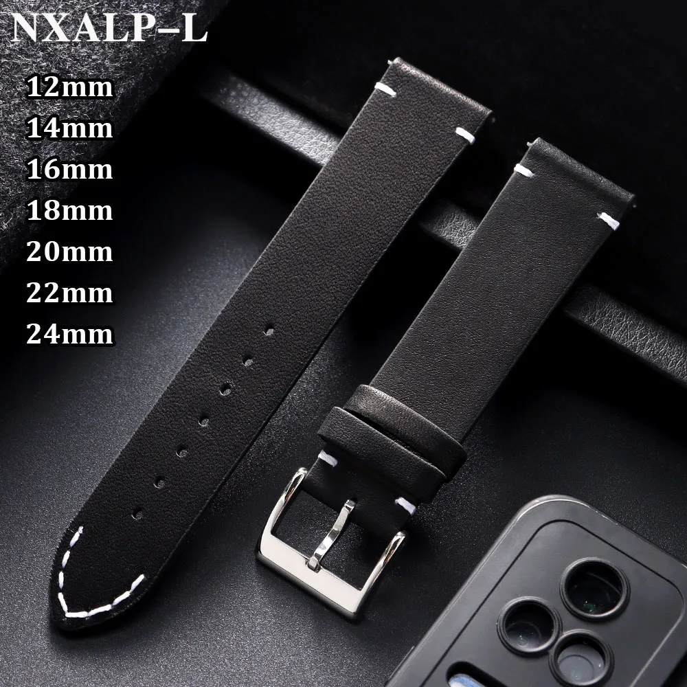 Nähte Rindsleder Uhrenarmband 12/14/16/18/20/22/24mm Männer Frauen Universal Armband Schnellverschluss Weiches Echtes Leder Uhrenarmband